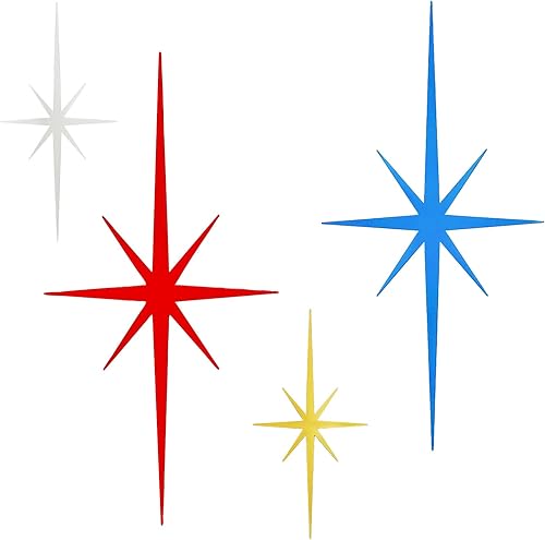 Miniatura 7 de 4 piezas de escultura de pared de arte de estrella de metal, decoración de pared de explosión de estrella de 8 puntas, diamantes brillantes de