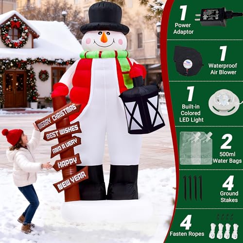 8FT Christmas Inflatable Giant Snowman Outdoor Decorations, Blow Up Snow Man Yard Decor with LED Lights, Magic Hat, Weatherproof Holiday for Gifts Yard Lawn Garden Xmas Party by Litake - Image 4