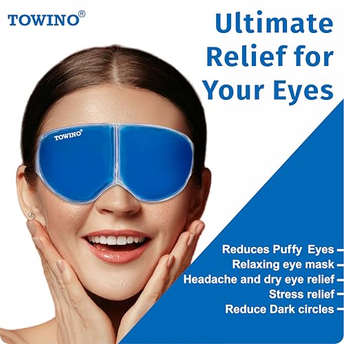Image of TOWINO Cooling Eye Gel Mask for Dark Circles, Dry eyes,Pain Relief, Redness,Eye Patches Cooling Gel Pads For Women & Men- Blue