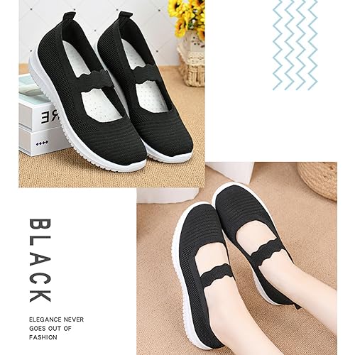 Women's Knitted Mesh Lightweight Walking Sneakers,Casual Lightweight Arch Support Slip On Orthotic Soft Sole Shoes Breathable Non Slip Nurse Work Shoes3