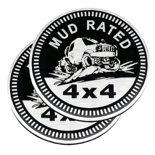 Image of 2 pcs Car Emblem 4 x 4 Metal Automotive Badge 3D Metal Car Badges Emblems Round Emblem Decals Car Badge Decals Stickers Compatible with Vehicles Trucks SUV RV Decorations (MUD Rated)