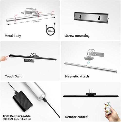 Miniatura 6 de Luces de imagen inalámbricas de 26 pulgadas, luz de exhibición de arte con batería recargable con control remoto, regulabletemporizador apagado luz