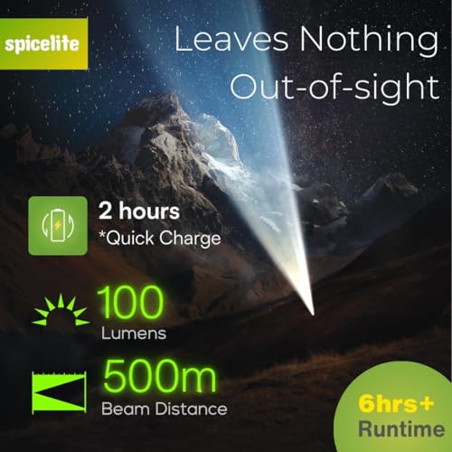 Image of Spicelite FLP 201 LED Torch | 6 Hours Runtime | USB-C Rechargeable Flashlights | Dual Light with SOS Mode | 200 Lumens with 500m Beam | Multicolour