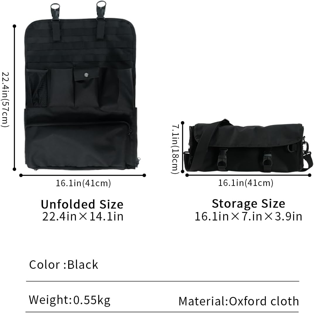 GMQ Car Seat Organizer,Multifunctional Tactical Car Seat Back Storage Pocket with Molle Pouch,Universal Fits for SUV,F150,Car Truck for Road Trips (1, Black)