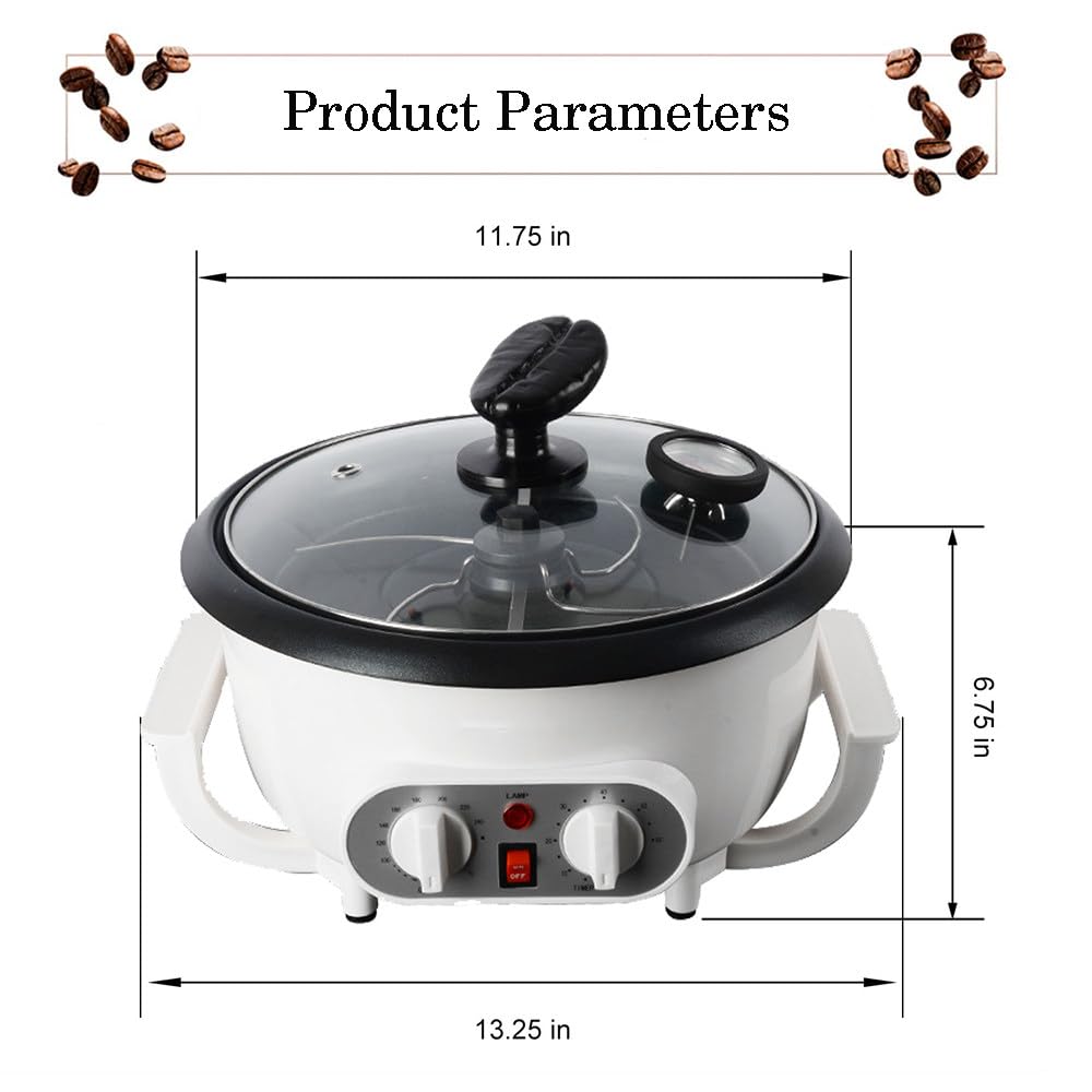Palarka do kawy do użytku domowego, 1200 W, 750 g, elektryczna, ulepszona, domowa, elektryczna, palarka do kawy z termometrem, timerem i regulacją temperatury