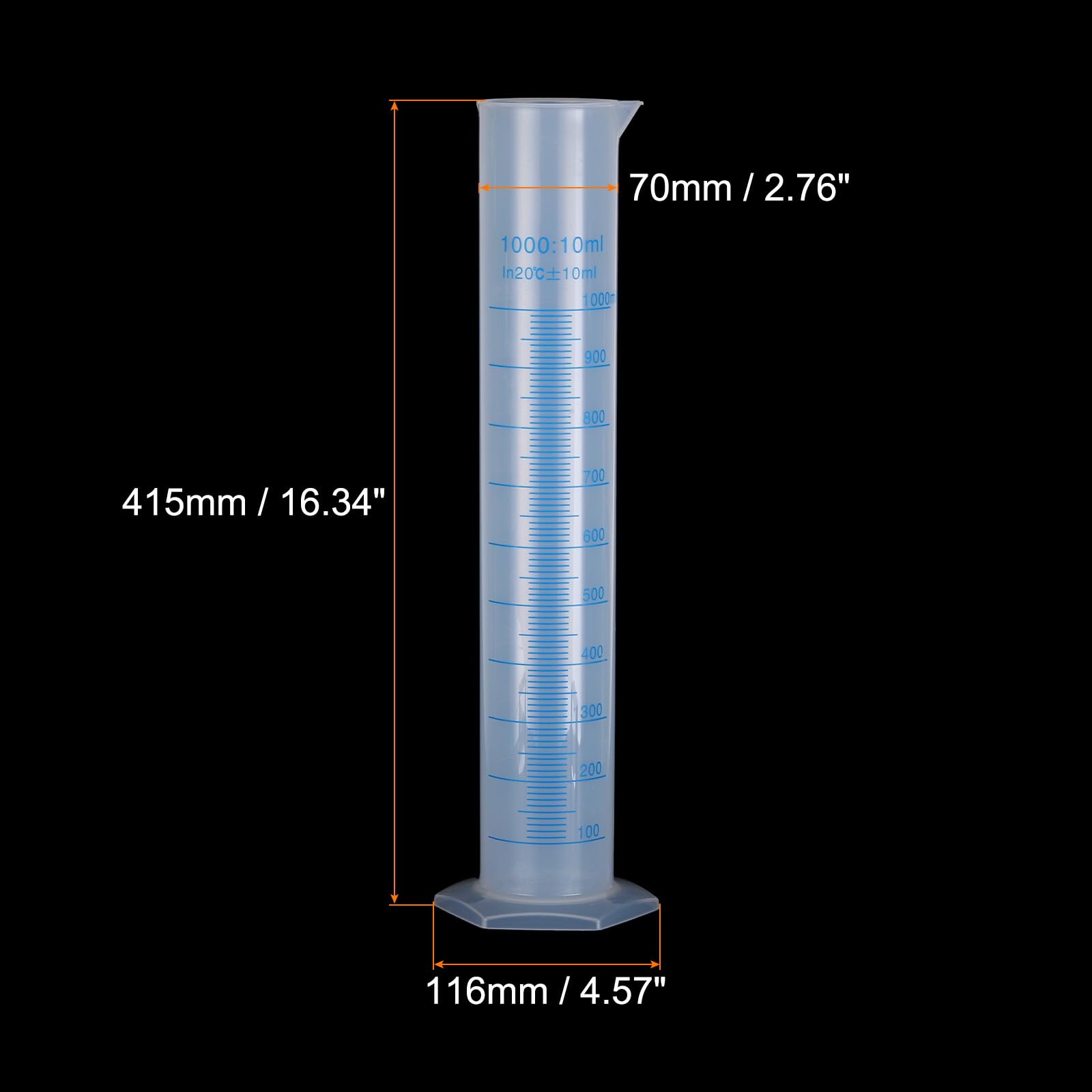 QUARKZMAN Cilindro Graduato in Plastica, Cilindro di Misurazione 1000 ml, Becher per Tubi di Prova, Marcatura Metrica 2 Lati, Base Esagonale Trasparente per Laboratorio Casa, 2pz