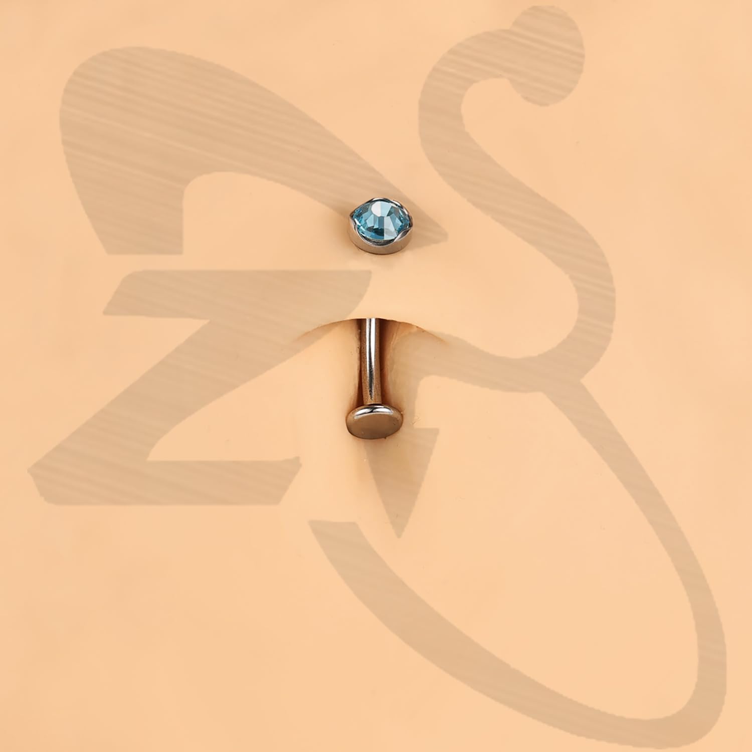 ZS ASTM F136 Titanio Anillo Ombligo, Joyería Ombligo Circonita Cúbica 14G, 6/8/10/12/14MM Barra Larga Rosca Interna, Piercing Ombligo Posterior Plana
