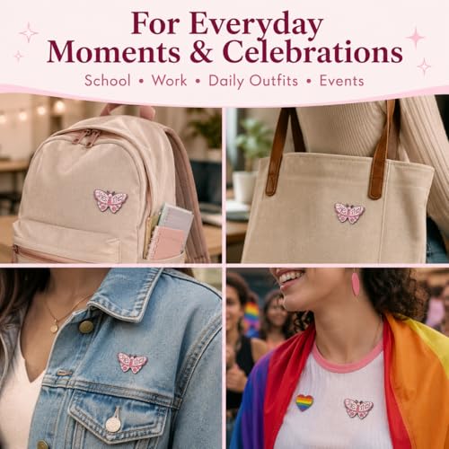 Image of LGBTQ Pronouns Cute Butterfly Pin - She They /He Him /They Them /She Her /He They Gender Identity Bulk Pins for Pride Parade, Daily Wear, Lapel, Hat, Backpack(Free 1pc Pride Sticker Included)