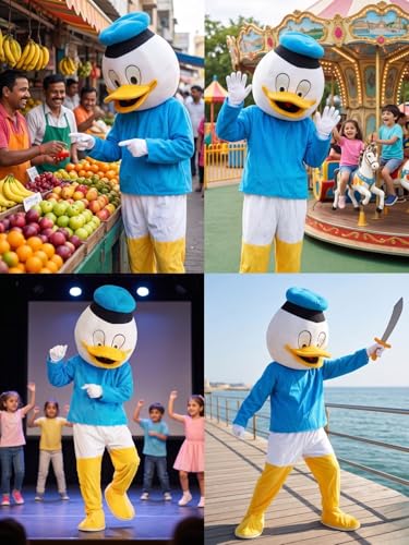 Image of BookMyCostume Comical Sailor Duck Cartoon Mascot Costume For Theme Birthday Party & Events | Adults | Full Size