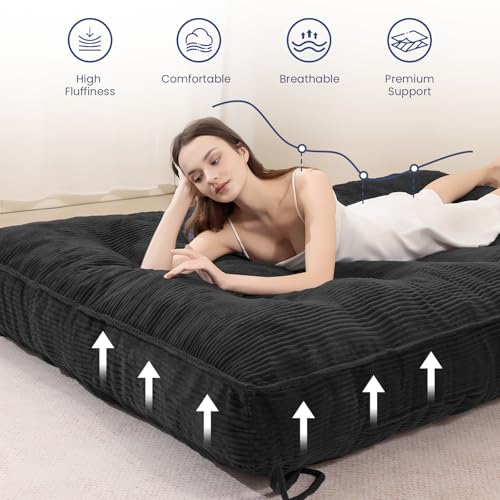 Image of JUIKURY 8 inch Futon Mattress Full Size, Thick Futons Sofa Couch Bed Sleeper Sofa Bed, Floor Mattress for Adults, Roll Up Folding Mattres Shredded Foam Filling, Medium Firm(Frame Not Included)