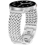 JR.DM Silver Metal Watch Band Women 20mm Dressy Strap Stainless Steel Chain Bracelet Compatible with Samsung Galaxy Watch 7/6/5/4/Active 2/4 6 Classic/5 Pro/FE 40mm 42mm 43mm 44mm 45mm 46mm 47mm