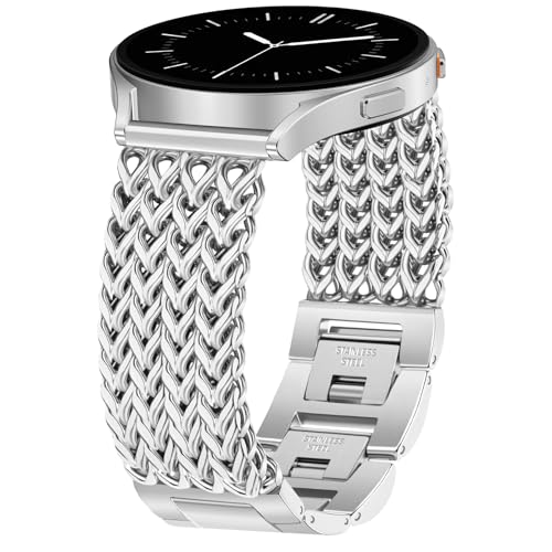 JR.DM Silver Metal Watch Band Women 20mm Dressy Strap Stainless Steel Chain Bracelet Compatible with Samsung Galaxy Watch 7/6/5/4/Active 2/4 6 Classic/5 Pro/FE 40mm 42mm 43mm 44mm 45mm 46mm 47mm