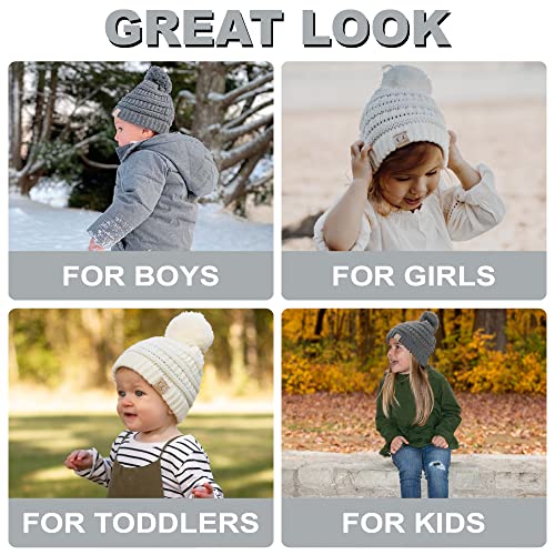 Funky Junque Kids Pom Beanie Bundle - Ivory & Melange Grey (2 Pack) #TOP4