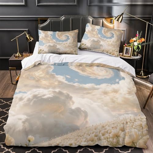 Housse de couette microfibre imprimée 3D nuages maison 135x200 - 4