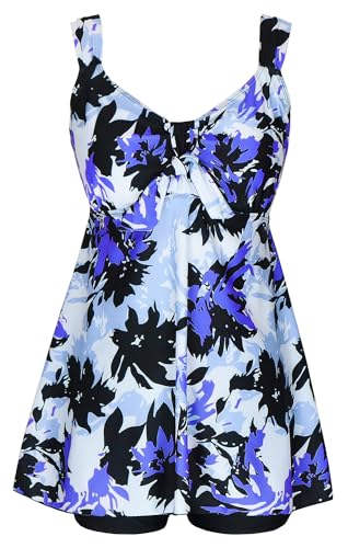 DANIFY Plus Size Swimsuit for Women Tankini Swimdress Tummy Control Swimwear Two Piece Bathing Suit with Shorts