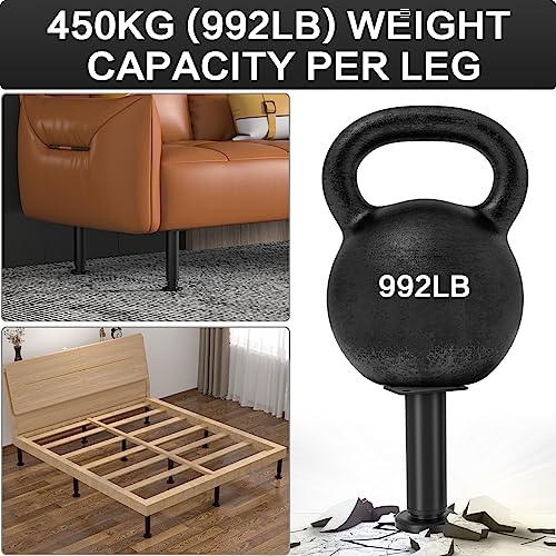 Vetin 4 Pcs Upgraded Metal Adjustable Furniture Legs 4.72-7.08 Inch, Heavy Duty Cabinet Legs, Adjustable Height Bed Frame Center Support Legs, Replacement Legs For Dresser/Sofa/Bed/Chair #TOP4