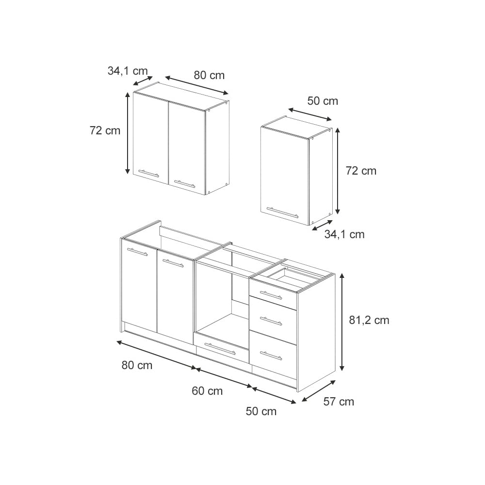 Vicco Cucina monoblocco Fame-Line Antracite country/Antracite 190 cm | 5 Moduli · Piedini regolabili in altezza · Senza piano di lavoro · Ante in MDF · Softclose · Maniglie in metallo