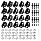 20 Stück Aluprofil Winkel 20x20 Schwarz mit M5 T-Nutensteinen Schrauben Inbusschlüssel, 90° Eckverbinder aus Aluminium für Nut 6 Strebenprofil, 3D Drucker CNC Router Rahmenbau DIY Set