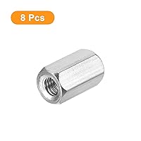 Vista 3 de uxcell Tuercas de acoplamiento M6 x 1 paso 0.787 in de longitud, 8 tuercas de acoplamiento de varilla hexagonal métrica de acero inoxidable 304