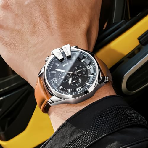 Image of OLEVS Men Watch Big Face Chronograph Waterproof Leather Strap Fashion Watch