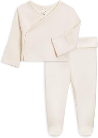 Colored Organics - Kimono Wrap Top and Footed Pant Set - Organic Cotton Infant Layette Clothing Set