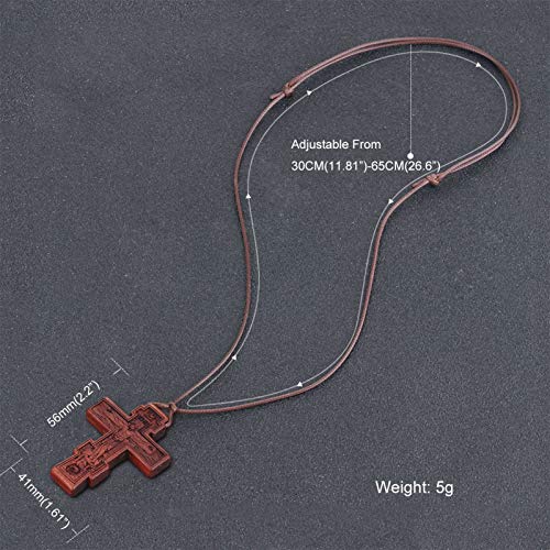COTTVOTT Wood Orthodox Cross Pendant Necklace Christian Crucifix Necklace Prayer Jesus for Women Men3