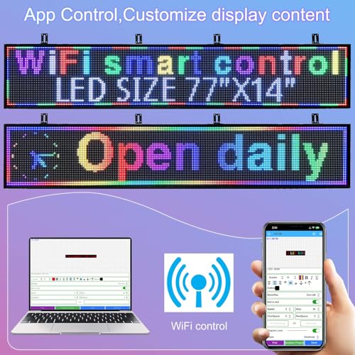Image of P10 Programmable Led Sign Display Digital Open Sign Custom Banner Outdoor Signs For Businesses Advertising Message Board Word Light Wifi Control High Brightness Neon 115 inchX14 inch