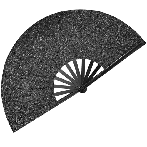Amajiji Grande ventaglio pieghevole, rave clack, portatile, unisex, per EDM, festival musicali, club, eventi, feste, danza, spettacoli, decorazione, regalo (nero)