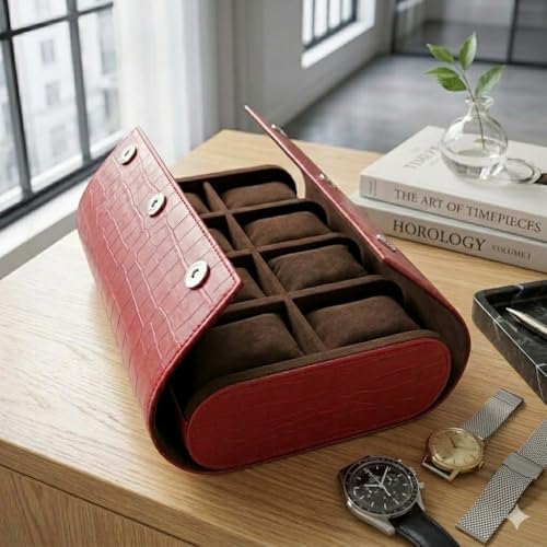 Image of essart 8-Slot Watch Roll Case - Luxury PU Leather Travel Organizer for Watches - Watch roll for Men, Women & Watch Collectors - Compact & Durable