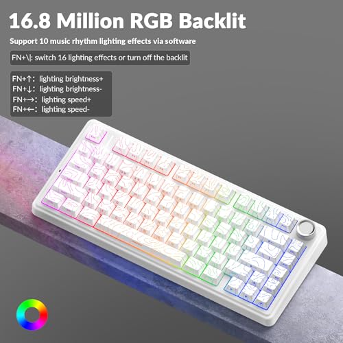 Image of AULA F75 Pro Wireless Mechanical Keyboard with Knob,75% Hot Swappable Custom Gaming Keyboards,RGB Backlit,Pre-lubed Switches,Side Printed PBT Keycaps Creamy Sounding Computer Keyboard, Line White