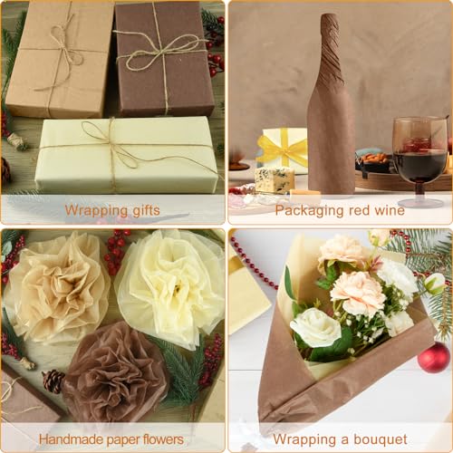 Image of NEBURORA Assorted Brown Tissue Paper Set 60 Sheets Gift Wrap Paper Retro Brown 3 Colors for Fall Harvest Holiday Graduation Weddings Birthday Construction Party DIY Decorations