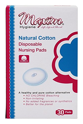Maxim® Natural Cotton Disposable Nursing Pads, Biodegradable. Hypoallergenic, No GMO, Cruelty Free, 30 Count, 1 Pack