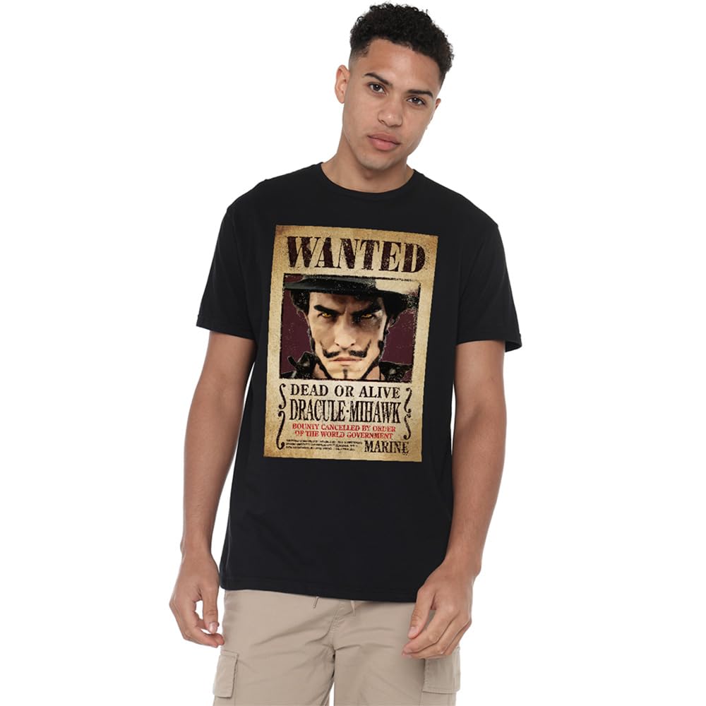 Netflix Unisex Black One Piece Dracule Mihawk Pirate Wanted Poster T-Shirt, | Size: 3XL