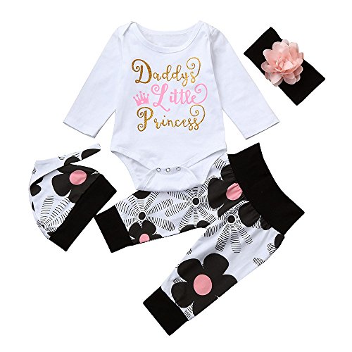 Soolike Ropa Bebe Niña Otoño Invierno Recién Nacido Niña Peleles Monos de Manga Larga + Floral Pantalones + Venda de Pelo+ Sombrero,0-18 Meses Bebé Ropa