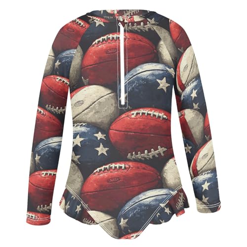 ALAZA Rugby Ball Star American Football Girls One Piece Swimsuit Long Sleeve Rash Guard Swimsuits UV 50+ Swimwear Zipper2