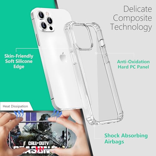 Image of ONES iPhone 14 Pro Max Clear Slim Hard Case『Shockproof Airbag』『Raised Edges Protect Camera Screen』 [ Non-Yellow ] [ Anti-Slip ] PC + TPU Hybrid Protective Transparent Silicone Cover for APPLE 6.7 inch