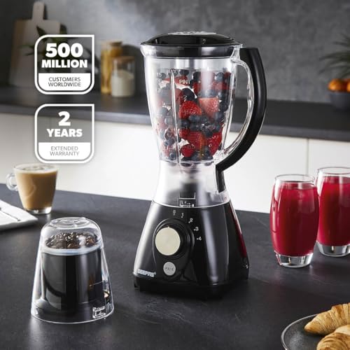 GEEPAS 2-in-1 Food Jug Blender & Smoothie Blender | Ice Crusher Stainless Steel Blades 4 Speeds Pulse Mode | 1.5L Jar Smoothie Milkshake Maker Coffee/Spice Grinder Mill | 1 Year Warranty 550W Black - Image 3