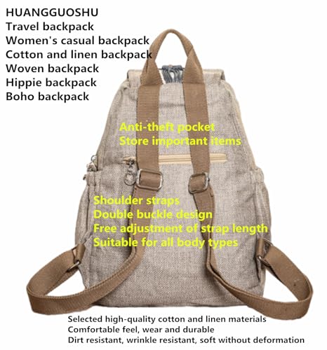 Image of Women's Cotton Hemp Cloth Backpack | Boho Vintage, Embroidered, Casual Purse Handbag, Messenger Bag, Braided Rope