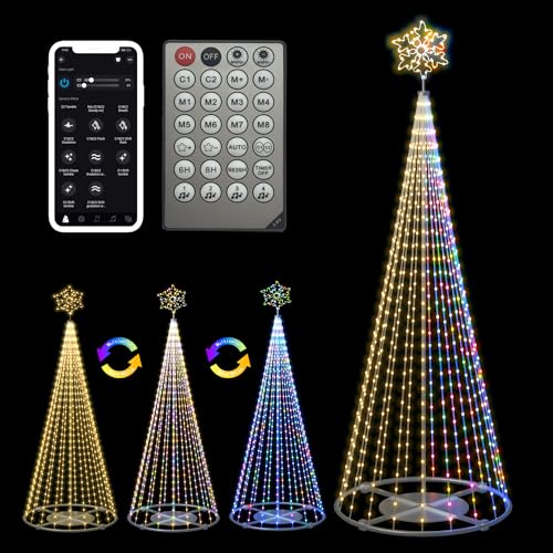 Mengstart Outdoor Lighting Christmas Tree Lights, 12FT Smart LED Outside Flag Pole Christmas Tree Light Show with 648 Lights for Yard APP & Remote Musical Control Xmas Tree, Arbol de Navidac