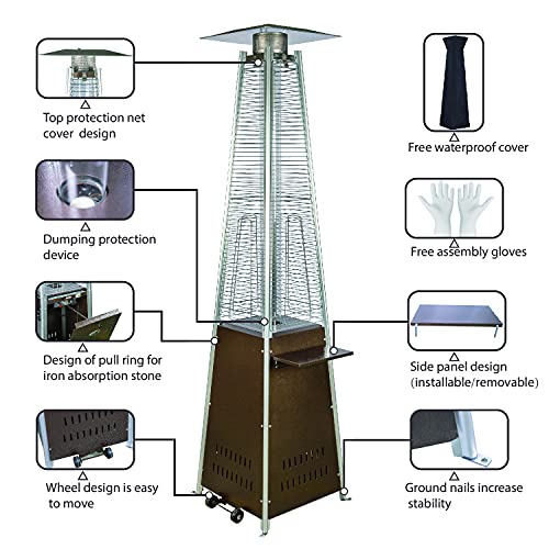 FOOWIN-Pyramid-Patio-Propane-Heater-2-in-1-Patio-Propane-Heater-with-Detachable-table-48000-Btu-Patio-Outdoor-Heater-Gift-Waterproof-Cover-Quartz-Glass-Tube-Propane-Heater-Hammered-Bronze