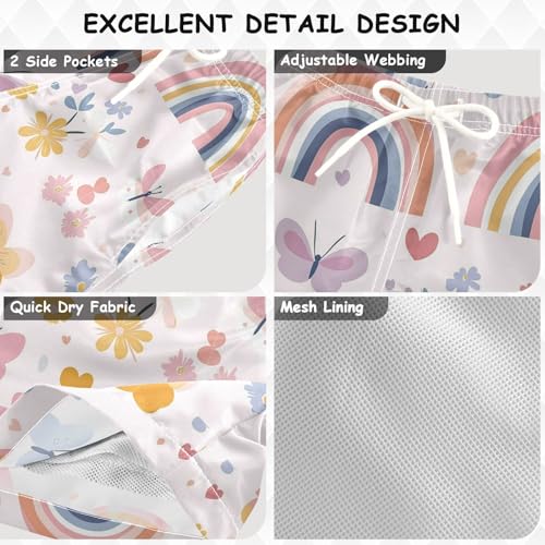 Pigsaly Boys Swim Trunks Pink Rainbows Butterflies Boys Board Shorts Swimsuit Swimwear Summer Bathing Suit 3T3