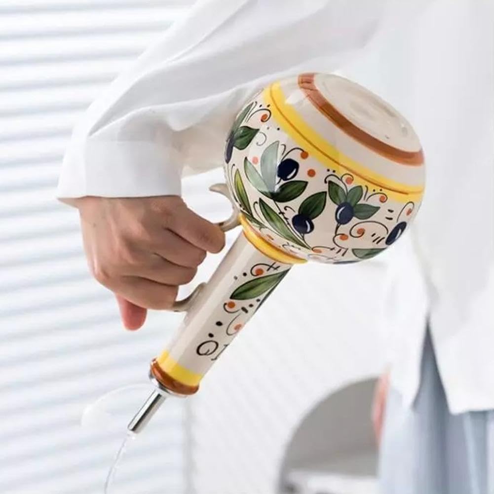 Włoski ceramiczny dozownik oliwy z oliwek, butelka 680 ml, ręcznie malowany, dekoracyjny dozownik z kamionki z wylewką do oleju, octu, syropu kawowego, łatwe czyszczenie, 1 szt
