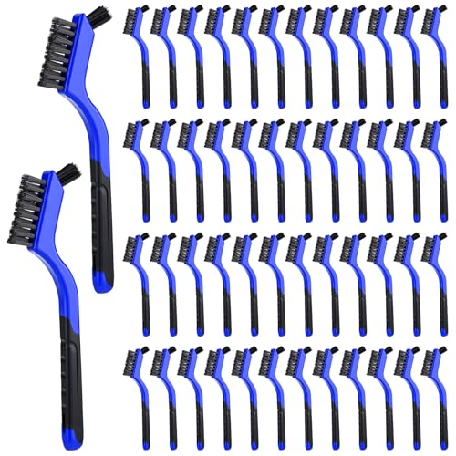 Image of Reallnaive 50 Pcs Nylon Cleaning Brushes Bulk 7 Inch Blue Nylon Brushes with Curved Handle Grip for Deep Cleaning Small Parts Rust Dirt Paint Scrubbing, Removal Surface in Hole