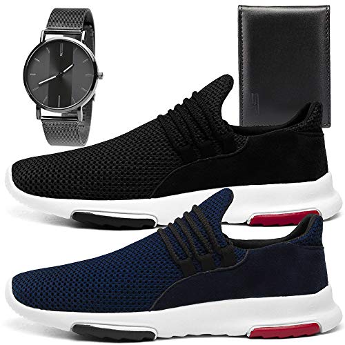 Kit 2 Tênis Sneaker Leve Sport Masculino Conforto Sapatofran Com Relógio Metalizado e Carteira (40,