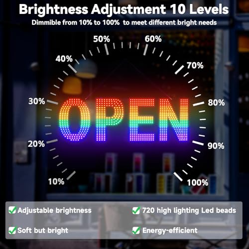 Image of LED Open Signs for Business Large Ultra Bright, Thirdpolite Neon Open Sign 3 Light Modes, Speed Control, Dimmable, Plug in Electric Hanging Chain, 30 inchx10 inch for Cafe, Bar, Salon, Club, Hotel (Rainbow Pride)