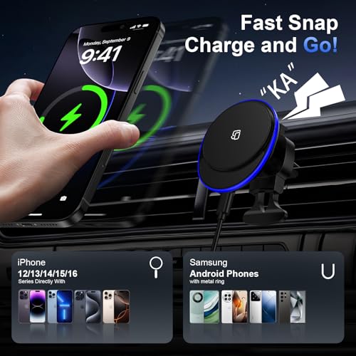 Image of Wireless Mag Car Mount Charger for Samsung Galaxy S26 Ultra S26 Plus S25 Ultra S24 FE S23 Plus S22 S21 S20, 15W Magnetic Auto Phone Charging Car Wireless Charger for Google 10 9A 8A 7 8 9 Pro Fold XL