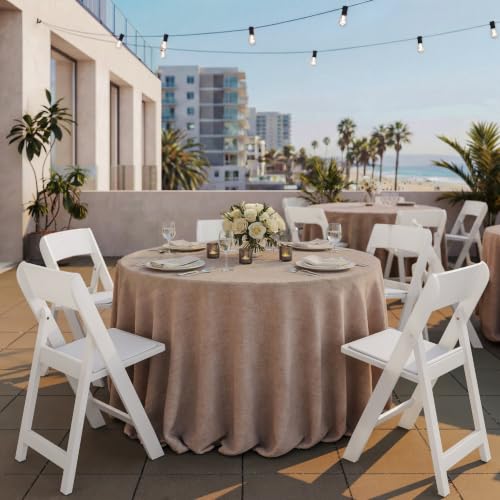 Image of Flash Furniture Hercules Tucker Commercial White Resin Folding Chair - Lightweight, Vinyl Padded Removable Seat, Indoor Outdoor Use, Event & Wedding Ready