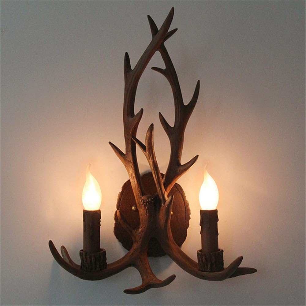 KXEcoLife American Retro Antlers Wall Lamp LED Personality Creative Living Room Restaurant Bedroom Villa Clothing Store Cafe Bar Log Cabin Aisle Light (Style 17)