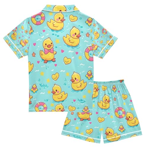senya Adorable Ducklings Satin Summer Pajama Sets Silk Short Sleeve Button Down Sleepwear2