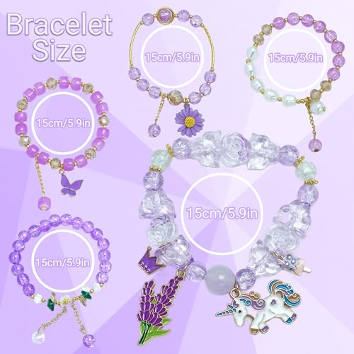 Image of 5PCS Beaded Charm Bracelets for Girls Unicorn Dainty Kawaii Crystal Beads Bracelets Set for Teens Girls Adjustable Stretch Bracelet Birthday Graduation Gift For Daughter Niece Granddaughter
